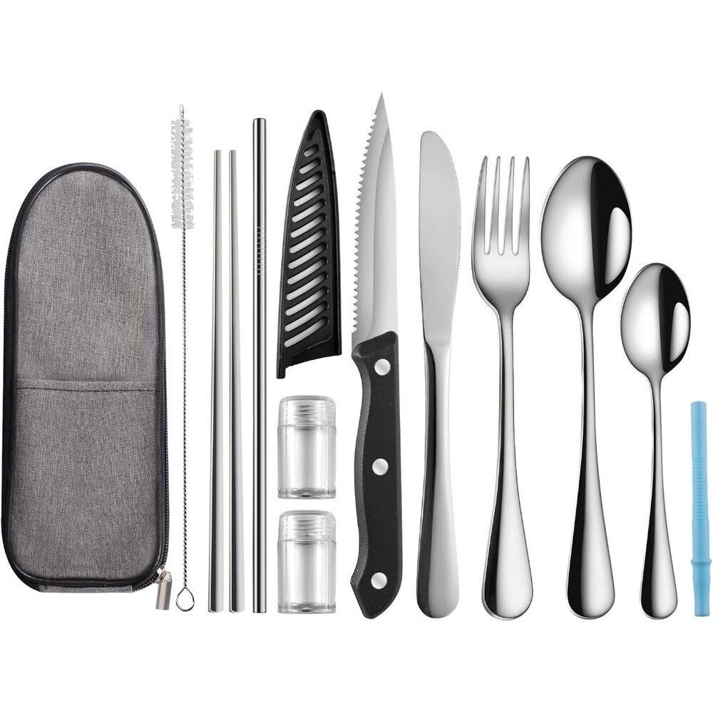 Travel Utensils with Case,Reusable Utensils,Portable Travel Camping Cutlery Set,